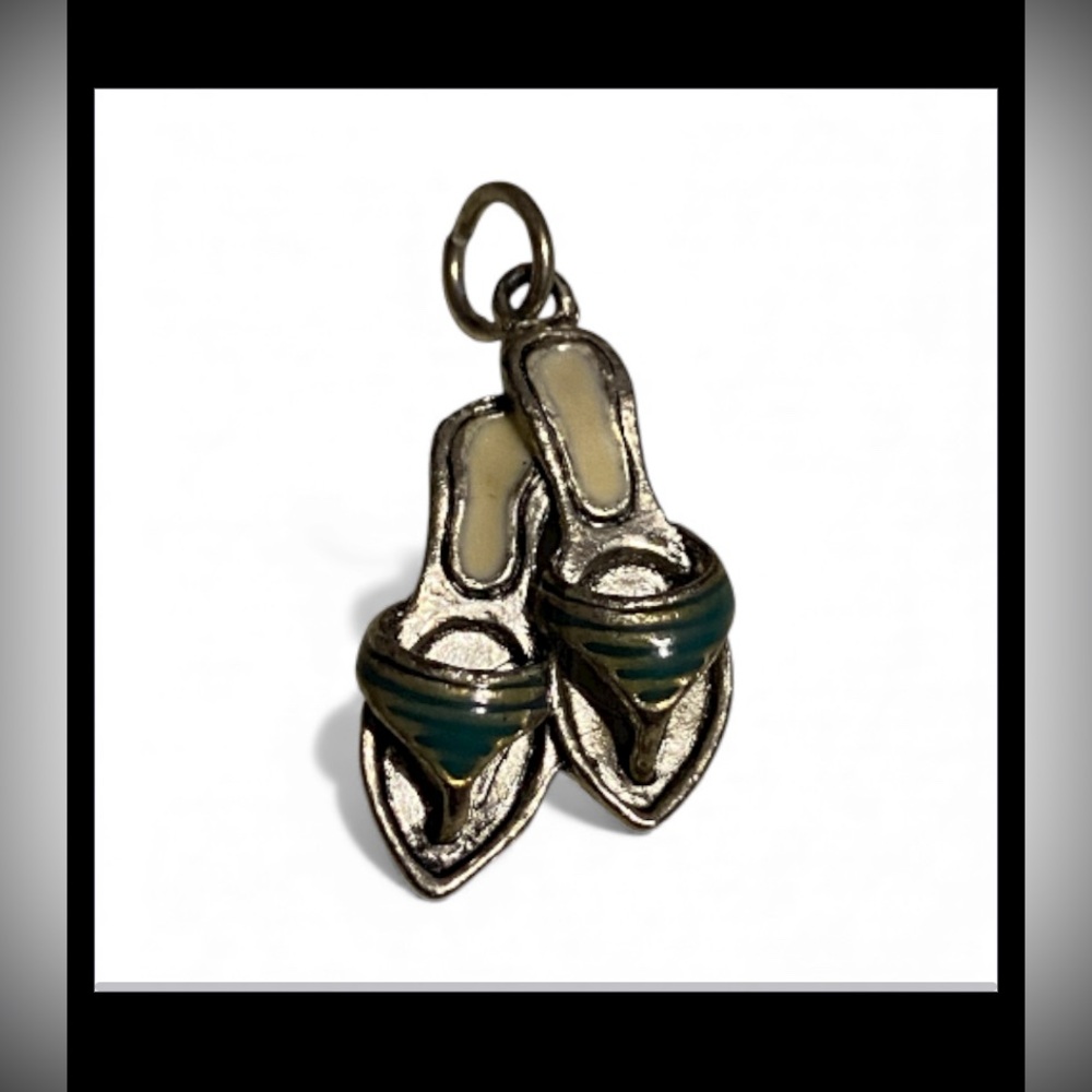 Enamel Silver Tone Shoes Charm Pendant #7659